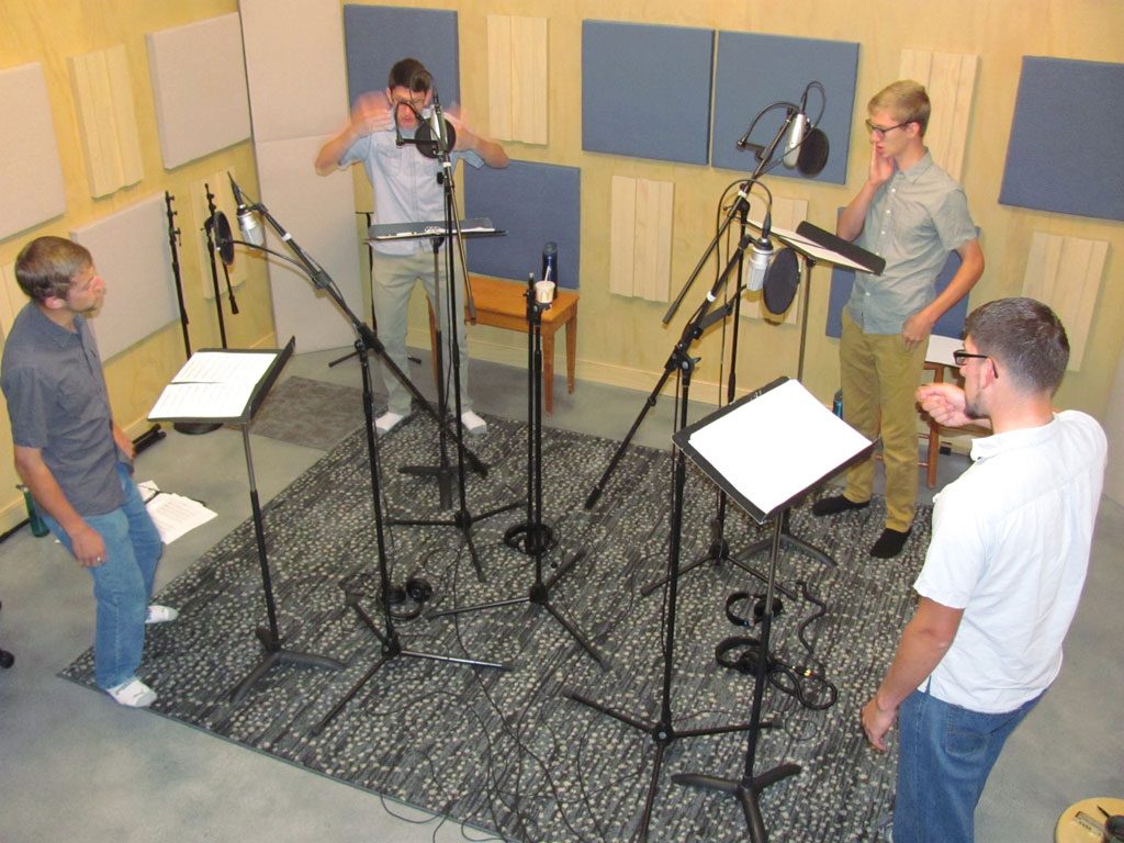 quartet of brothers recording an album of hymns, Gospel songs, and Barbershop in the new studio